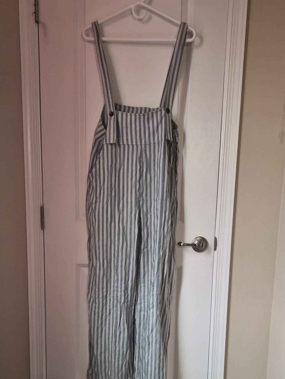 Blue and White Striped Women’s Denim-Style Overalls